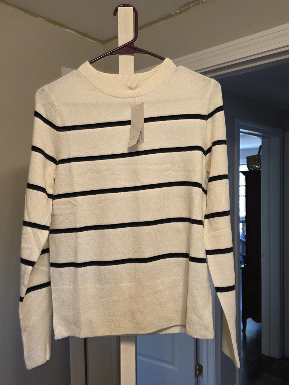 a new day Cream and Black Striped Crewneck Sweater